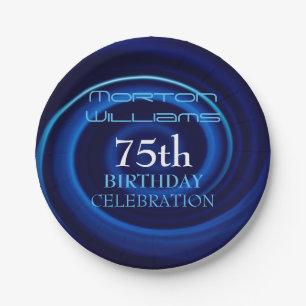 Blue 75th Birthday Celebration Paper Plates
