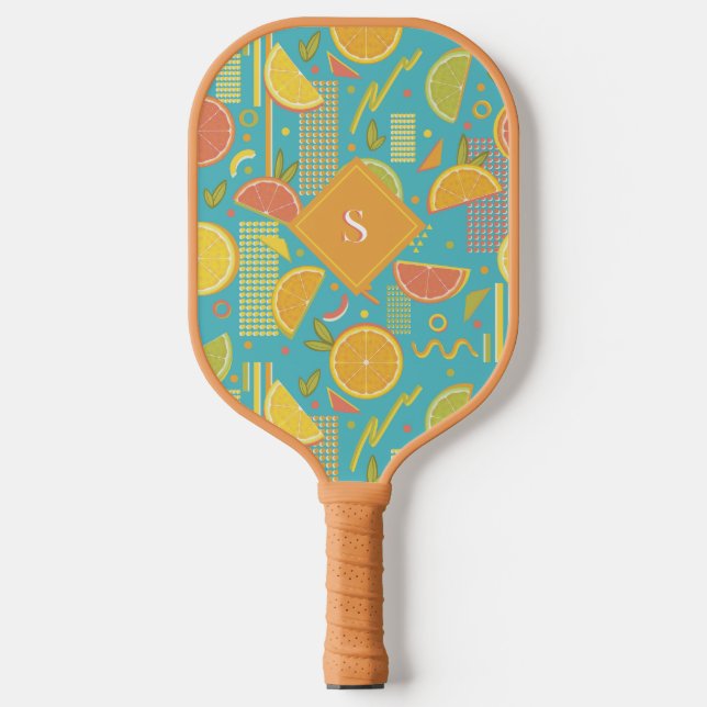 Blue 80’s Citrus Fruit Slices Pickleball Paddle (Front)