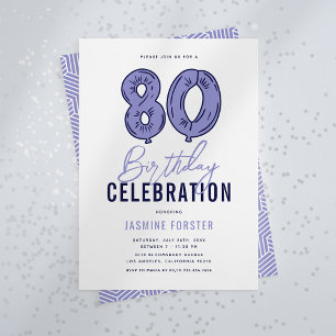 Blue 80th Birthday Party Invitation