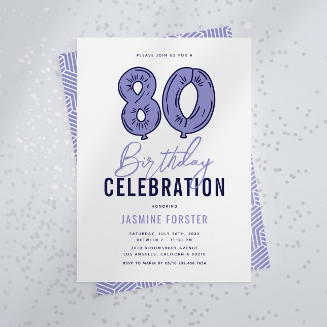 Blue 80th Birthday Party Invitation (Creator Uploaded)