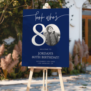 Blue 80th Birthday Welcome Sign Look Who's 80