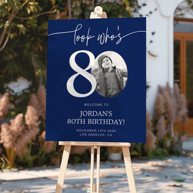 Blue 80th Birthday Welcome Sign | Look Who's 80 (Creator Uploaded)
