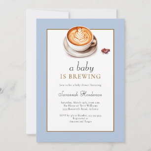 Blue A Baby Is Brewing Coffee Cup Baby Shower Invitation