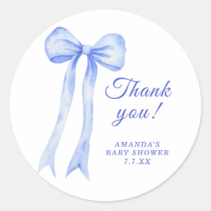 Blue a Bow Baby shower Thank you Classic Round Sticker