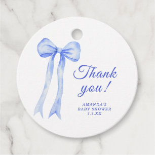 Blue a Bow Baby shower Thank you Favour Tags
