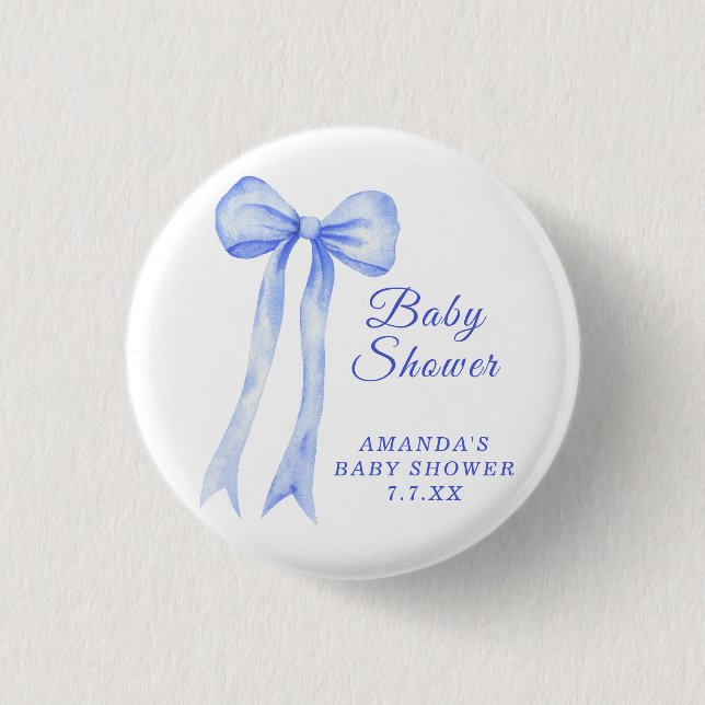 Blue a Bow It's a Boy Baby shower 3 Cm Round Badge (Front)