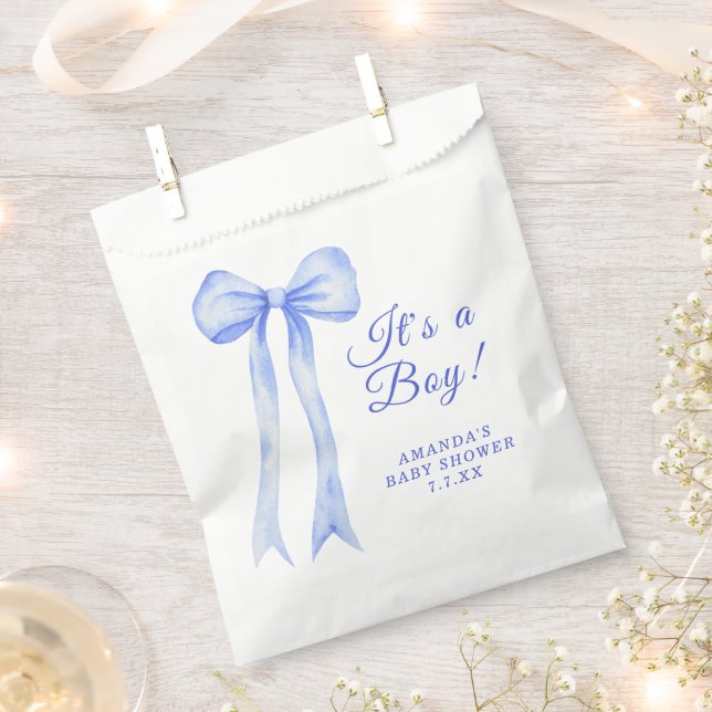 Blue a Bow It's a Boy Baby shower Favour Bags (Clipped)