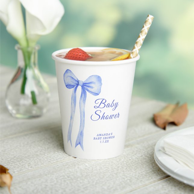 Blue a Bow It's a Boy Baby shower Paper Cups (Insitu)