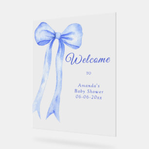 blue a bow - welcome baby shower party acrylic sign