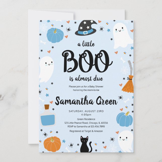 Blue A Little Boo Baby Shower Invitation (Front)