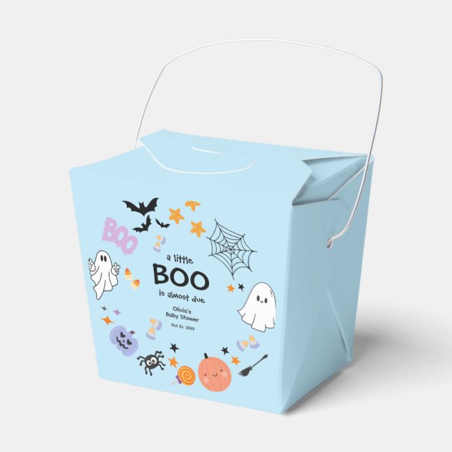 Blue A Little Boo Cute Ghost Halloween Baby Shower Favour Box (Front Side)