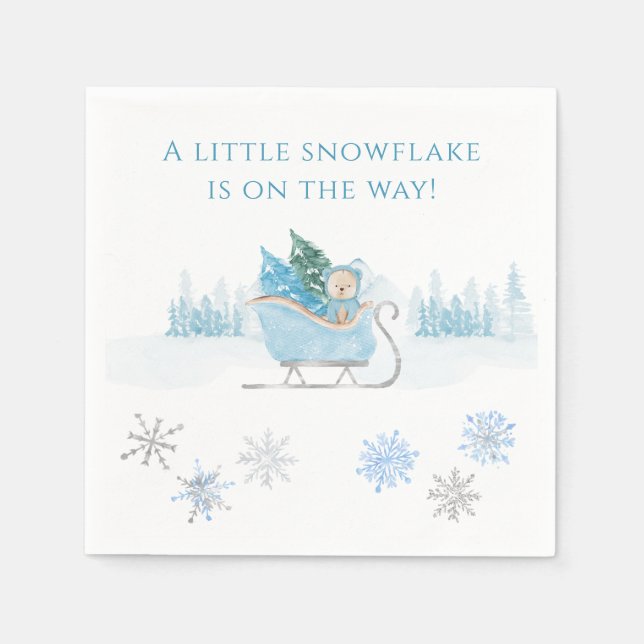 Blue A Little Snowflake Baby Shower Napkin (Front)