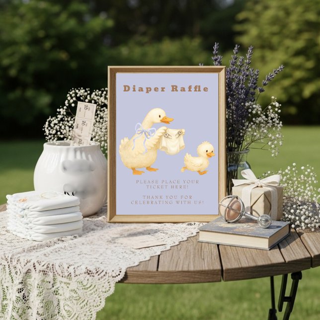 Blue A Silly Goose Diaper Raffle Table Sign  Invitation (Blue A Silly Goose Diaper Raffle Table Sign)