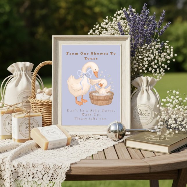 Blue A Silly Goose From Our Shower To Yours Sign Invitation (Blue A Silly Goose From Our Shower To Yours Sign)