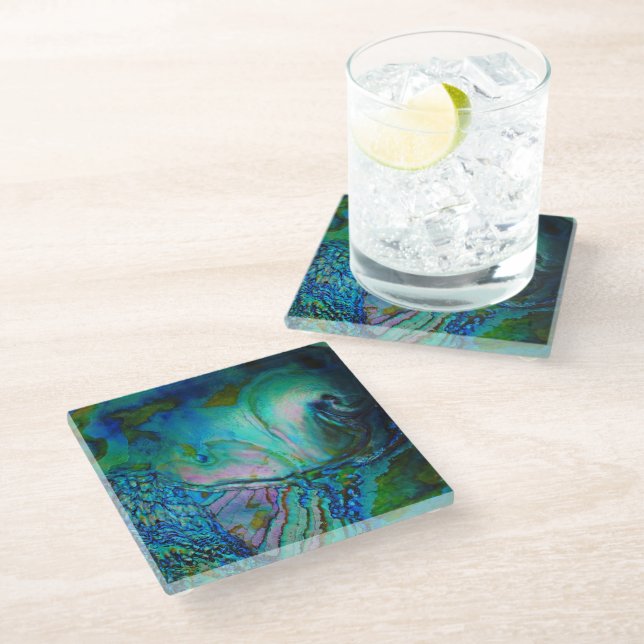 Blue Abalone Shell Glass Coaster (Angled)