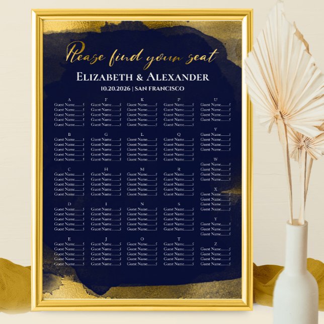 Blue Abstract Alphabetical Wedding Seating Chart (Creator Uploaded)