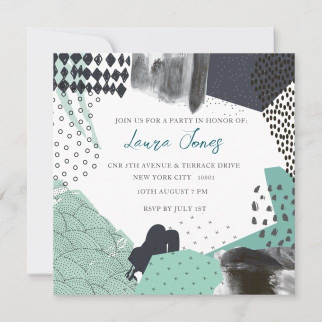 Blue Abstract Art Collage Promotional Event Invitation (Front)