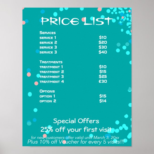 Blue Abstract Art Spa price list Poster (Front)