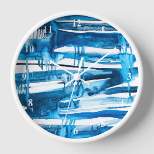 Blue abstract art watercolor icicles clock