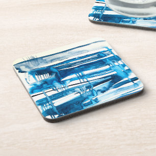 Blue abstract art watercolor icicles  coaster