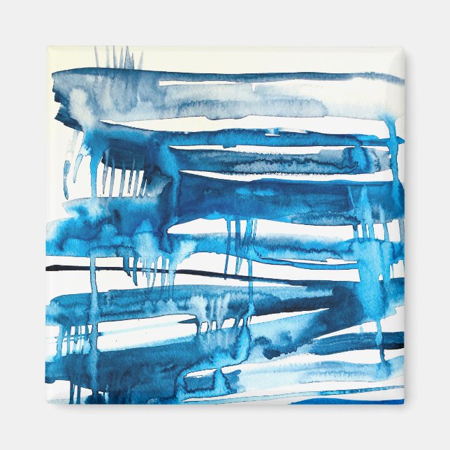 Blue abstract art watercolor icicles  magnet (Front)