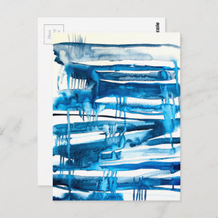 Blue abstract art watercolor icicles  postcard