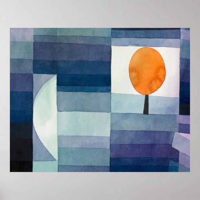 Blue Abstract Autumn Paul Klee Watercolor Poster (Front)