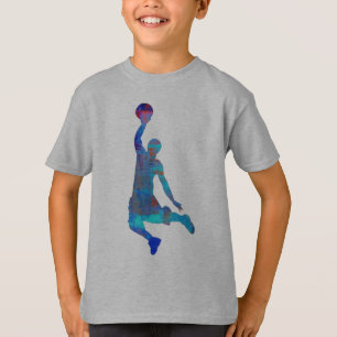 Blue Abstract Basketball Player Jumping kids Shirt