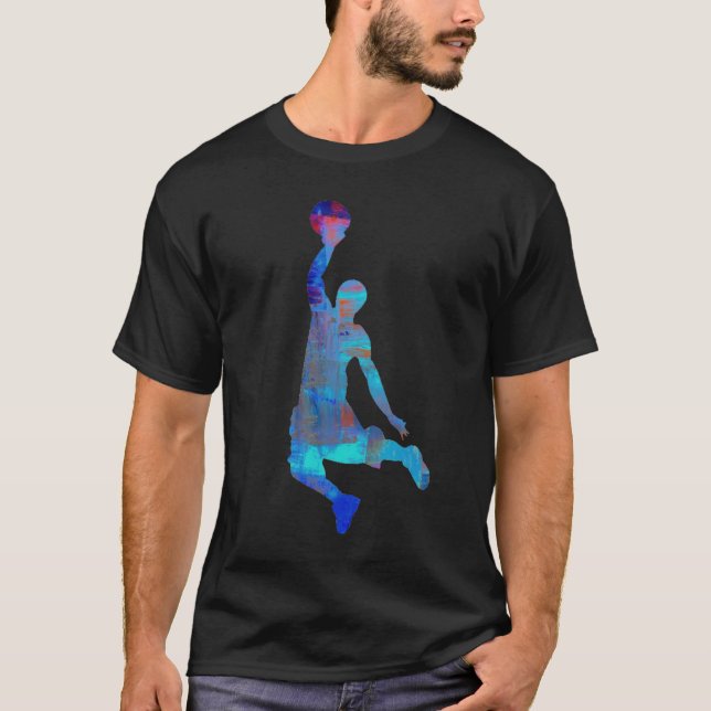 Blue Abstract Basketball Player Jumping Shirt (Front)