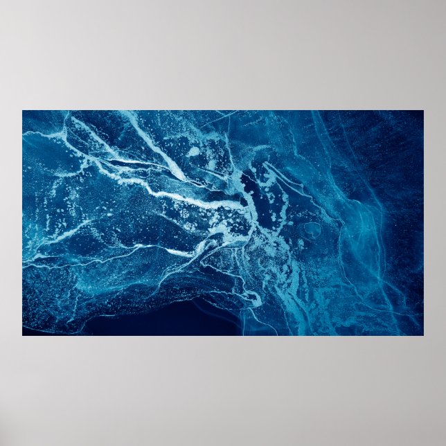 Blue Abstract. Blue and White colour Blots. Clear  Poster (Front)