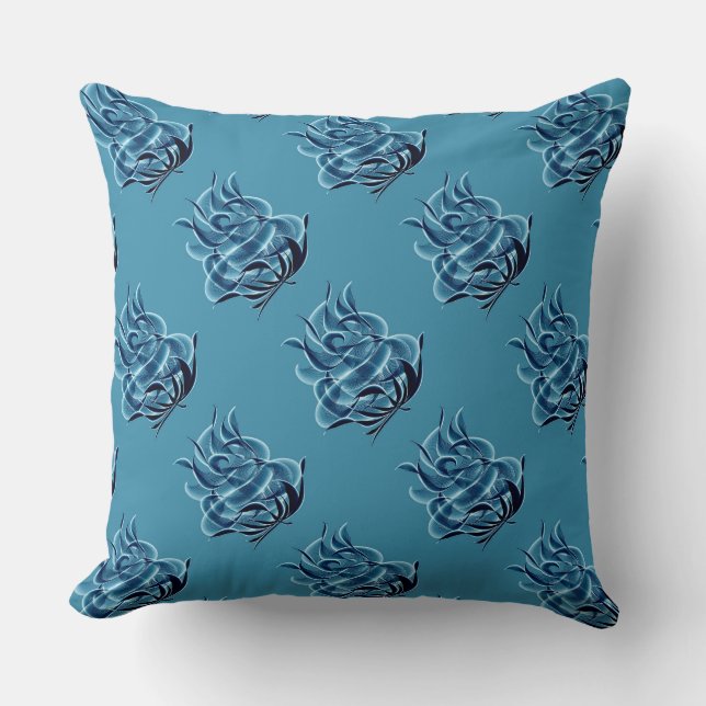Blue Abstract Blue Roses Throw Pillow (Front)