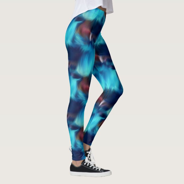 Blue Abstract Brush Strokes Pattern Leggings (Right)