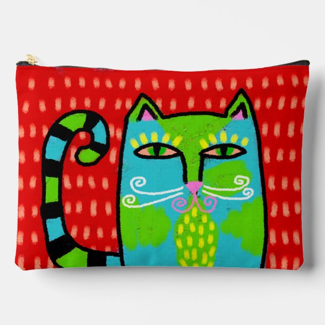 Blue Abstract Cat Digital Painting Accessory Pouch (Front)