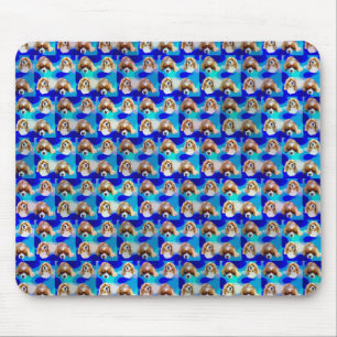 Blue Abstract Cavalier Dog Pattern, Mouse Pad