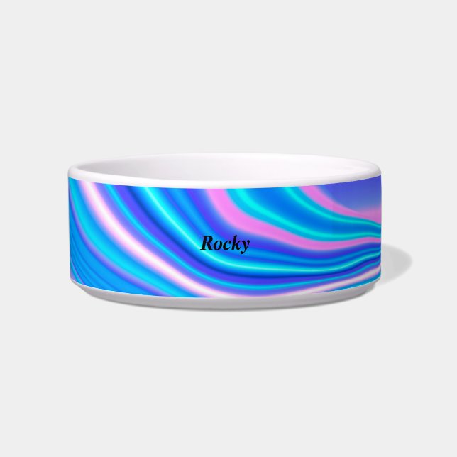 Blue Abstract Ceramic Customisable Pet Bowl (Front)