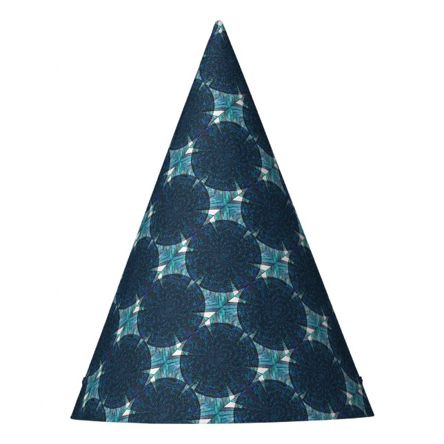 Blue abstract circles party hat (Front)