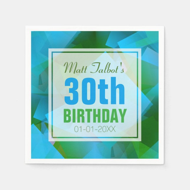 Blue Abstract Cubist 30th Birthday Paper Napkins (Front)