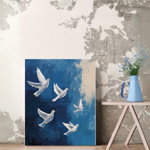 Blue Abstract Dove Canvas Wall Art – Peaceful Bird