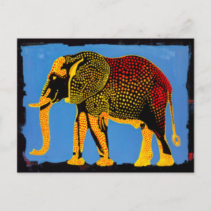 Blue Abstract Elephant with Red Dots Holiday Postcard