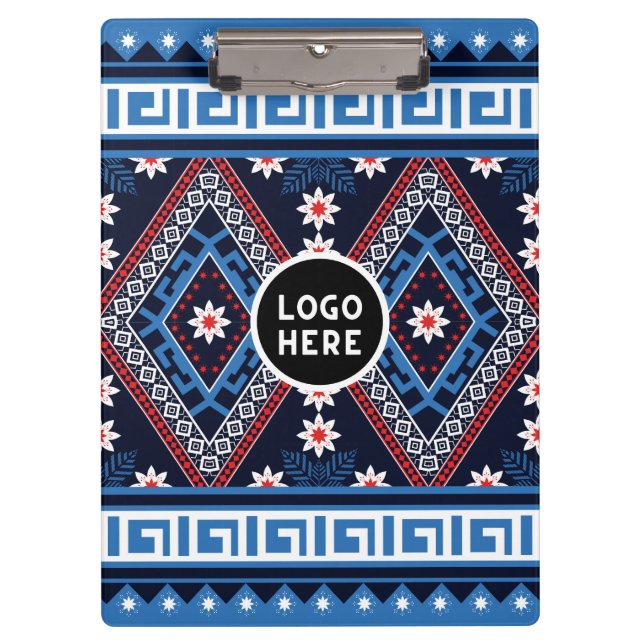 Blue Abstract Ethnic Geometric Patterns with Logo Clipboard (Front)