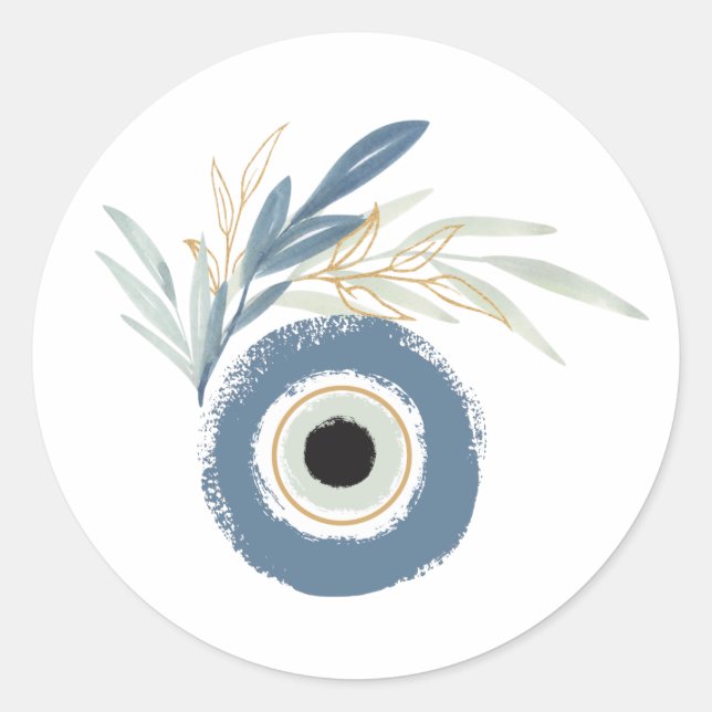 Blue abstract evil eye stickers with gold leaves (Front)
