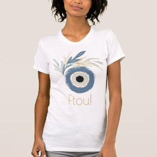 Blue abstract evil eye with leaves T-Shirt