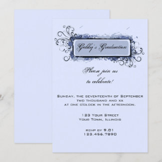 Blue Abstract Floral Graduation Party Invitation