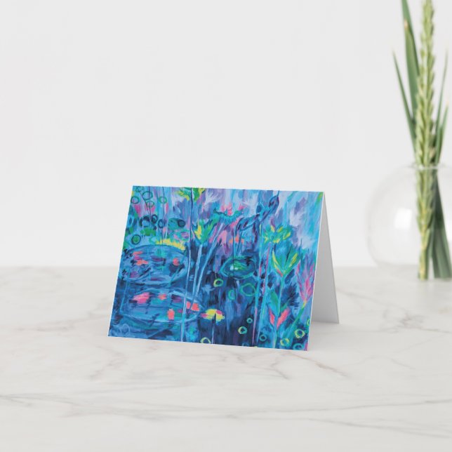 Blue Abstract Floral Painting Thank You Card (Front)