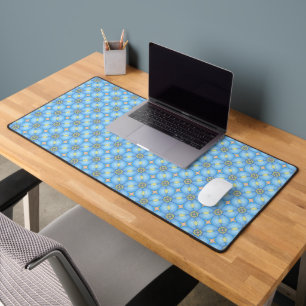 Blue abstract floral pattern desk mat