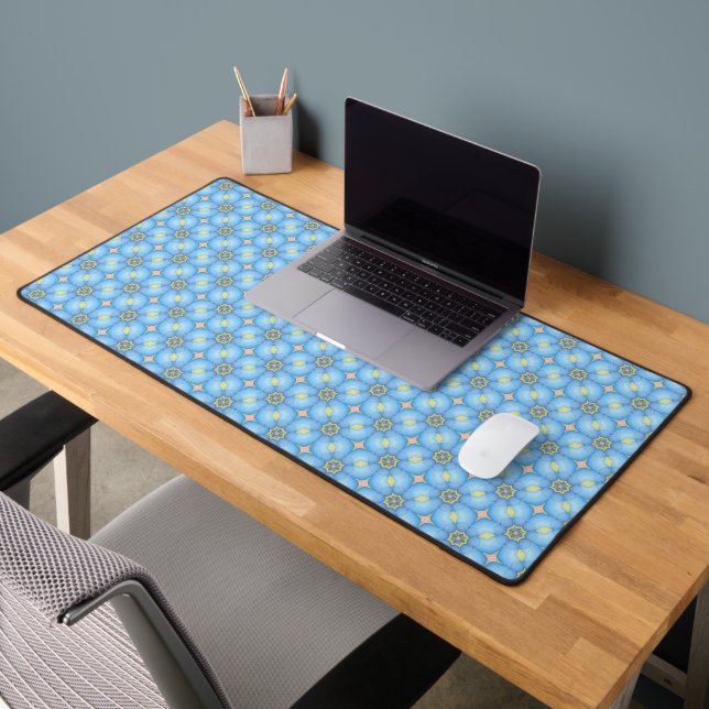 Blue abstract floral pattern desk mat (Office 2)