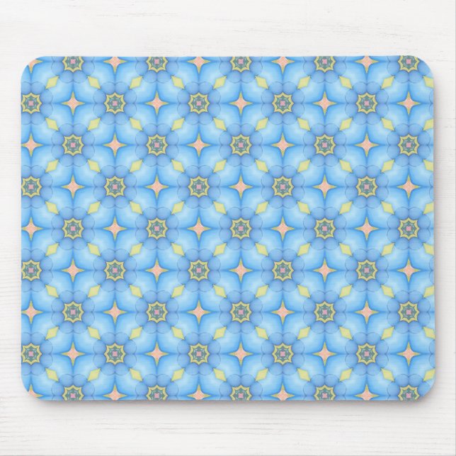 Blue abstract floral pattern mouse pad (Front)
