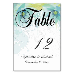 Blue Abstract Floral Table Number