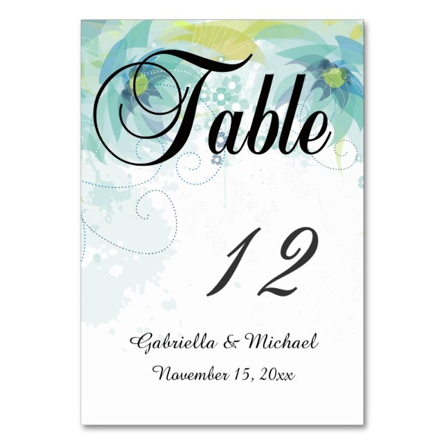 Blue Abstract Floral Table Number (Front)