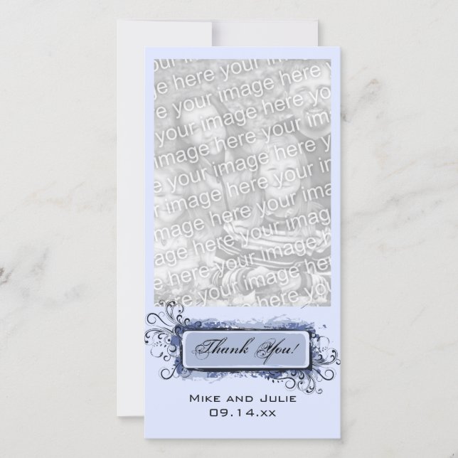 Blue Abstract Floral Thank You Card (Front)